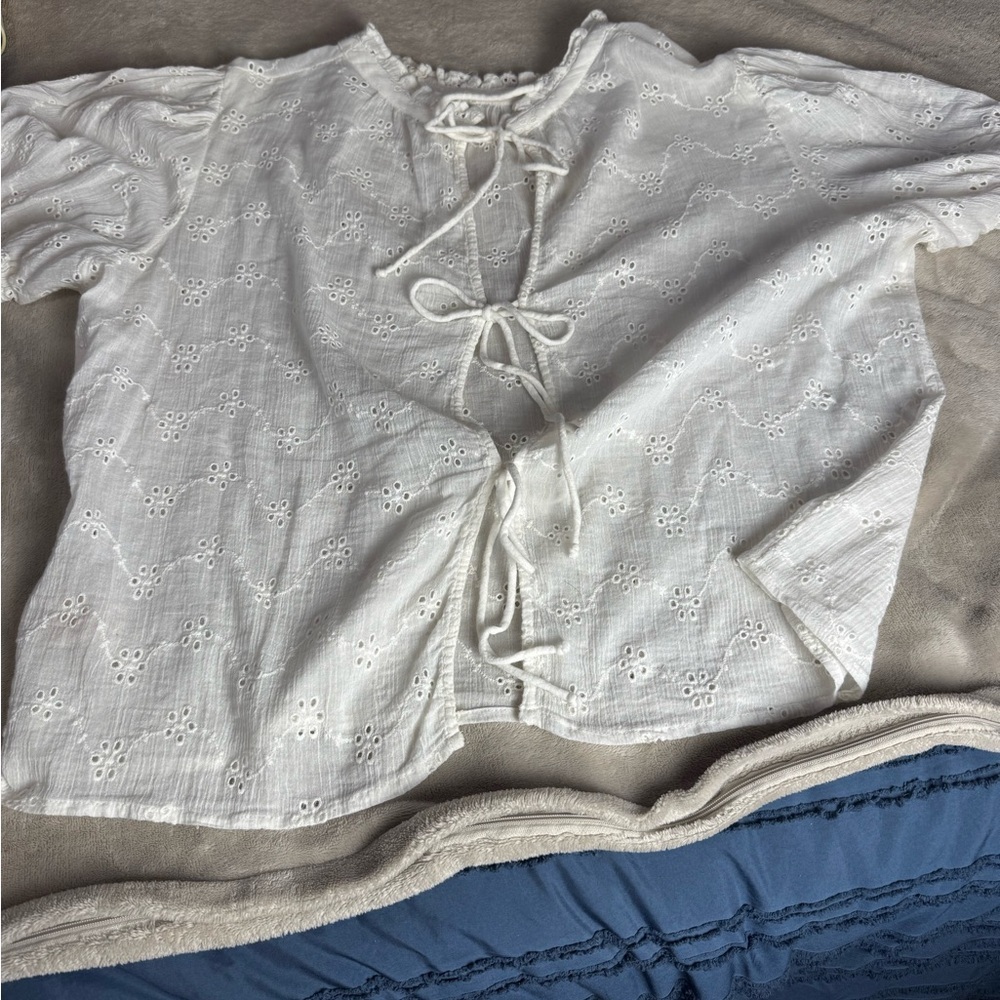 Free People Letters to Juliet Eyelet Ivory White Cotton Tie Back Top Small - Picture 9 of 10